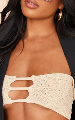 Oatmeal Crochet Knit Cut Out Bandeau