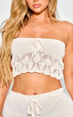 Oatmeal Crochet Knit Halterneck Bandeau