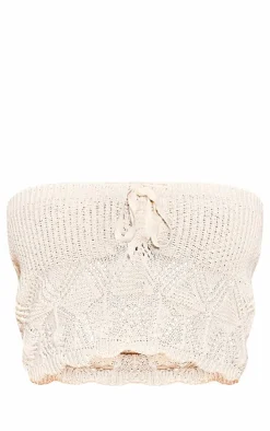 Oatmeal Crochet Knit Halterneck Bandeau