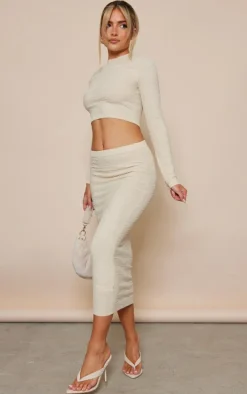 Oatmeal Flower Embossed Bodycon Split Skirt