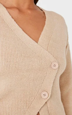 Oatmeal Knit Asymmetric Button Up Cardigan