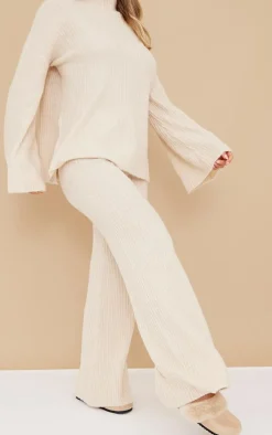 Oatmeal Luxe Rib Knit Wide Leg Pants