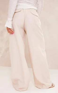 Oatmeal Marl Linen Look Wide Leg Drawstring Pants