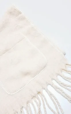 Oatmeal Pocket Stitch Detail Tassel Scarf