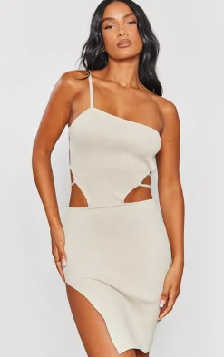 Oatmeal Rib Knit Strappy Back Mini Dress