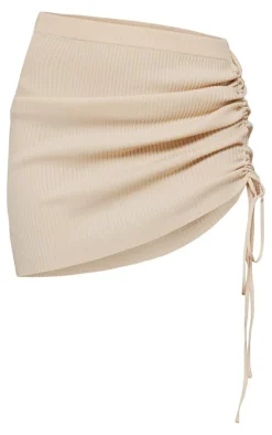 Oatmeal Ruched Side Knit Mini Skirt