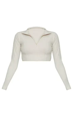 Oatmeal Sculpt Half Zip Top