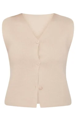 Oatmeal Soft Knit Button Up Vest