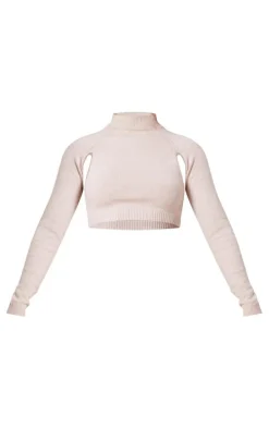 Oatmeal Soft Knit Cut Out Crop Sweater