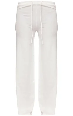 Oatmeal Soft Knit Drawstring Waist Wide Leg Pants