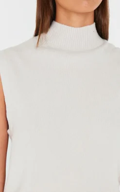 Oatmeal Soft Knit High Neck Sweater Vest