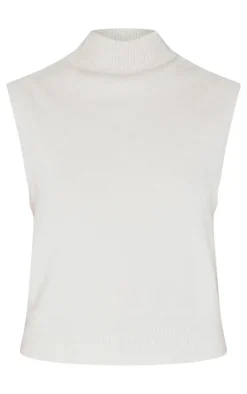 Oatmeal Soft Knit High Neck Sweater Vest