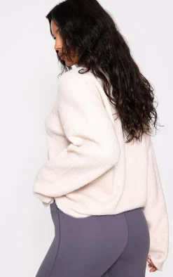 Oatmeal Soft Knit V Neck Oversized Sweater