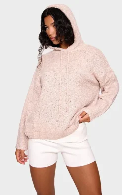 Oatmeal Textured Bobble Knit Hoodie