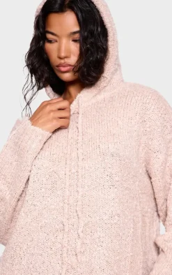 Oatmeal Textured Bobble Knit Hoodie