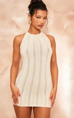 Oatmeal Wave Knit Mini Dress