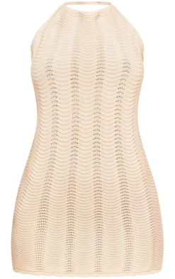 Oatmeal Wave Knit Mini Dress