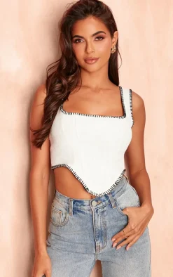 Off White Contrast Stitch Boucle Corset