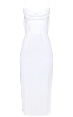Off White Linen Cowl Neck Binding Detail Midaxi Dress