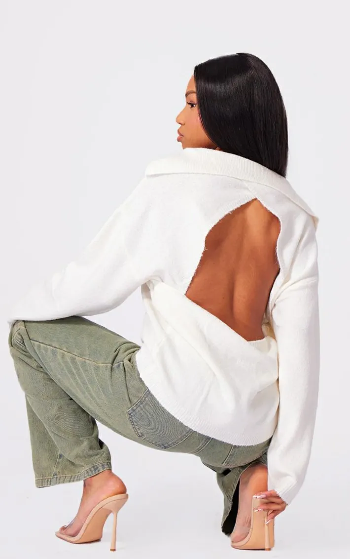 Off White Luxe Knit Open Back Oversized Sweater