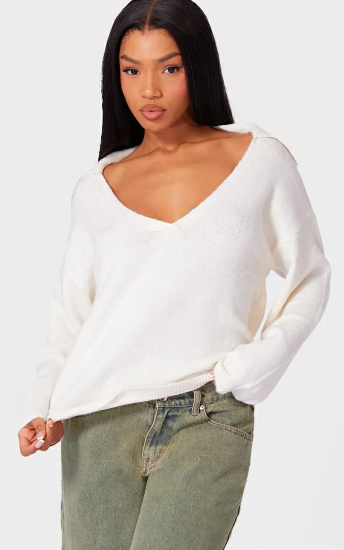 Off White Luxe Knit Open Back Oversized Sweater