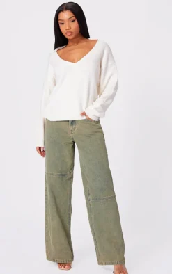 Off White Luxe Knit Open Back Oversized Sweater