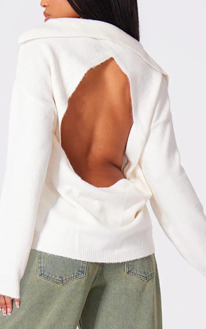 Off White Luxe Knit Open Back Oversized Sweater