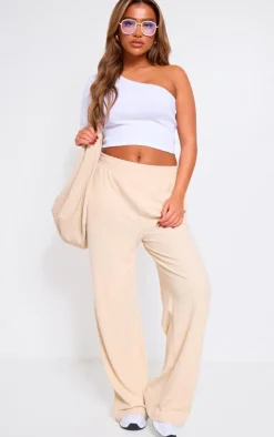 Off White Soft Brushed Rib Wide Leg Pants
