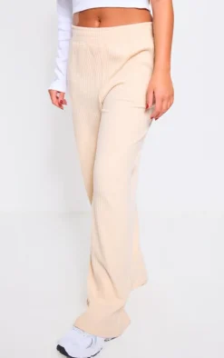 Off White Soft Brushed Rib Wide Leg Pants