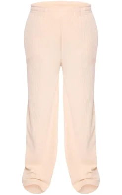Off White Soft Brushed Rib Wide Leg Pants