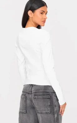 Off White Stretch Woven Tie Front Fitted Shirt