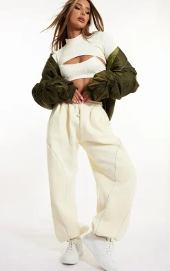 Off White Wide Snatched Rib High Neck Bind Detail Crop Top