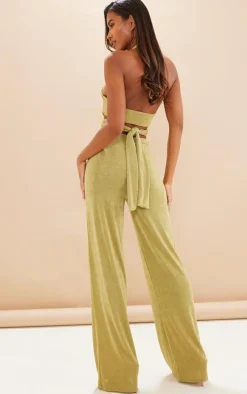 Olive Acetate Slinky Ring Detail Cut Out Halter Jumpsuit