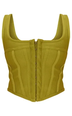Olive Bandage Hook And Eye Structured Detail Dip Hem Corset