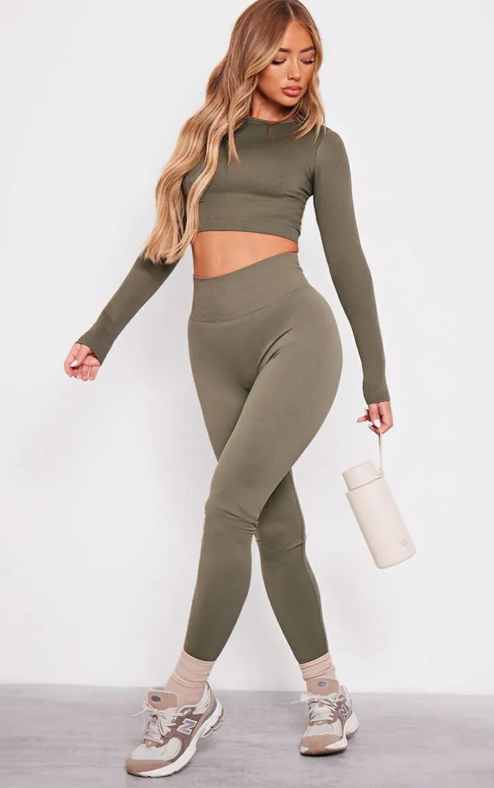 Olive Basic Seamless High Waist Gym Leggings
