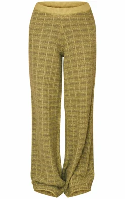 Olive Boucle Knit Wide Leg Pants