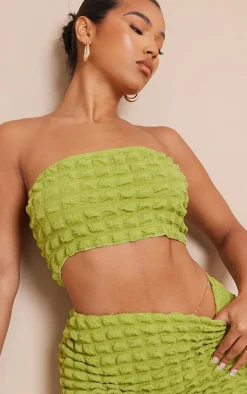 Olive Bubble Textured Bandeau Crop Top