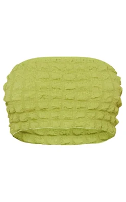 Olive Bubble Textured Bandeau Crop Top