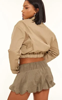 Olive Cotton Canvas Collar Detail Zip Up Jacket