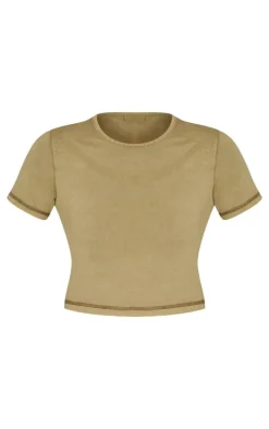 Olive Cotton Washed Crop Top