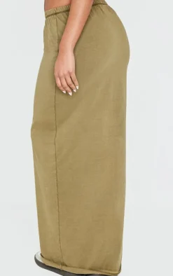 Olive Cotton Washed Maxi Skirt