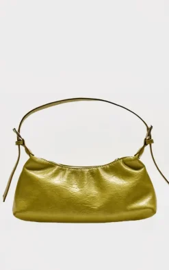 Olive Crinkle PU Buckle Detail Shoulder Bag