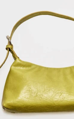 Olive Crinkle PU Buckle Detail Shoulder Bag