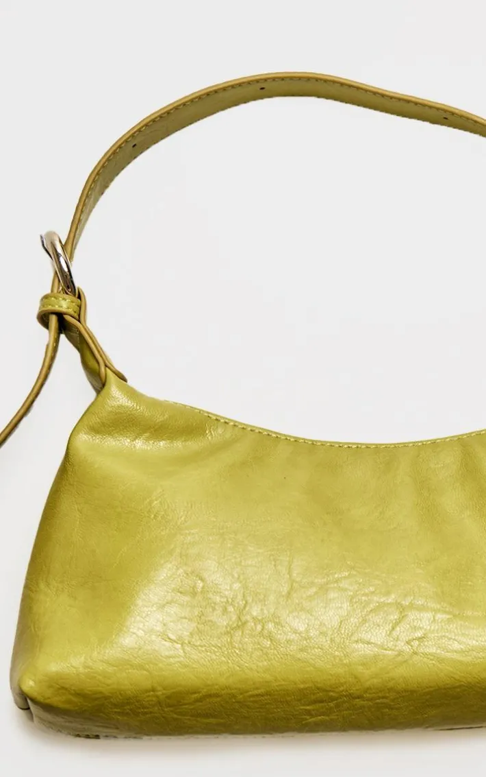 Olive Crinkle PU Buckle Detail Shoulder Bag