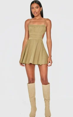 Olive Cut Out Tie Back Shift Dress