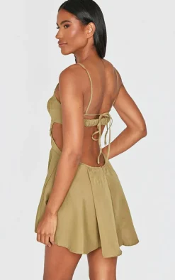 Olive Cut Out Tie Back Shift Dress