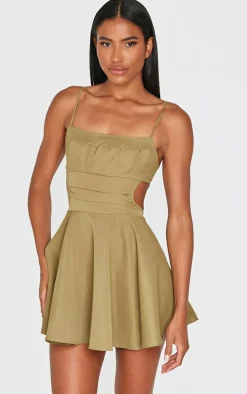 Olive Cut Out Tie Back Shift Dress