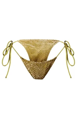 Olive Devore Tie Side Bikini Bottoms