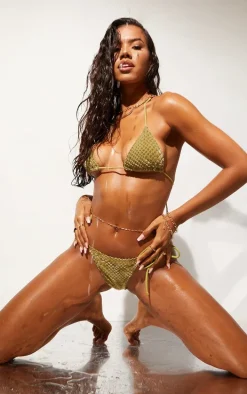 Olive Devore Triangle Bikini Top