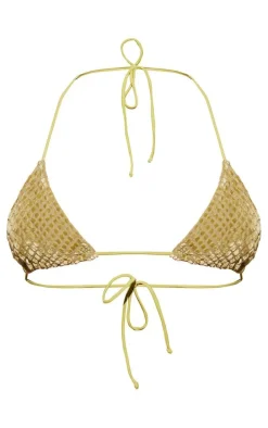 Olive Devore Triangle Bikini Top
